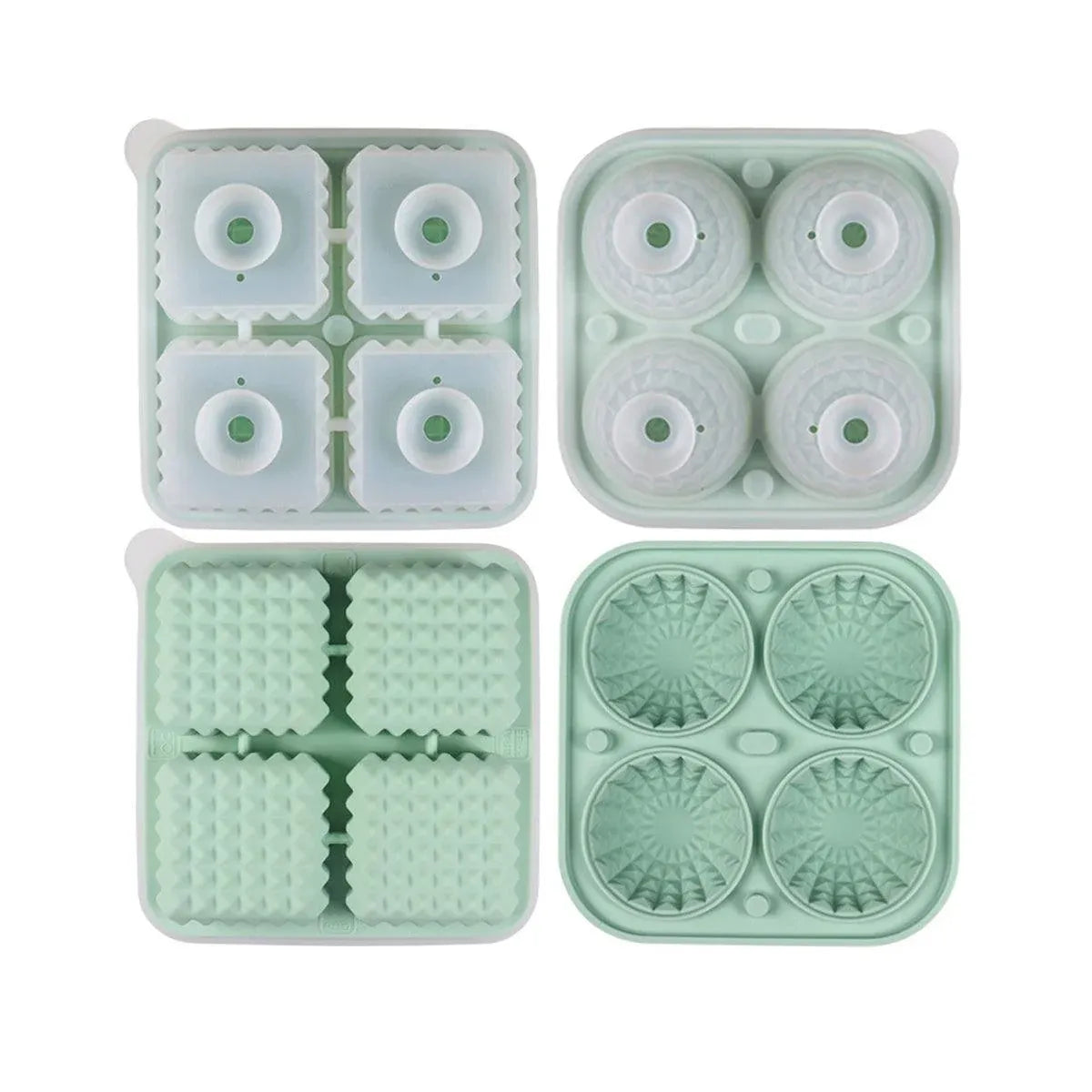 2PCS Silicone Ice Cube Tray Round and Square Ice Ball Maker for Whiskey Cocktails - Green